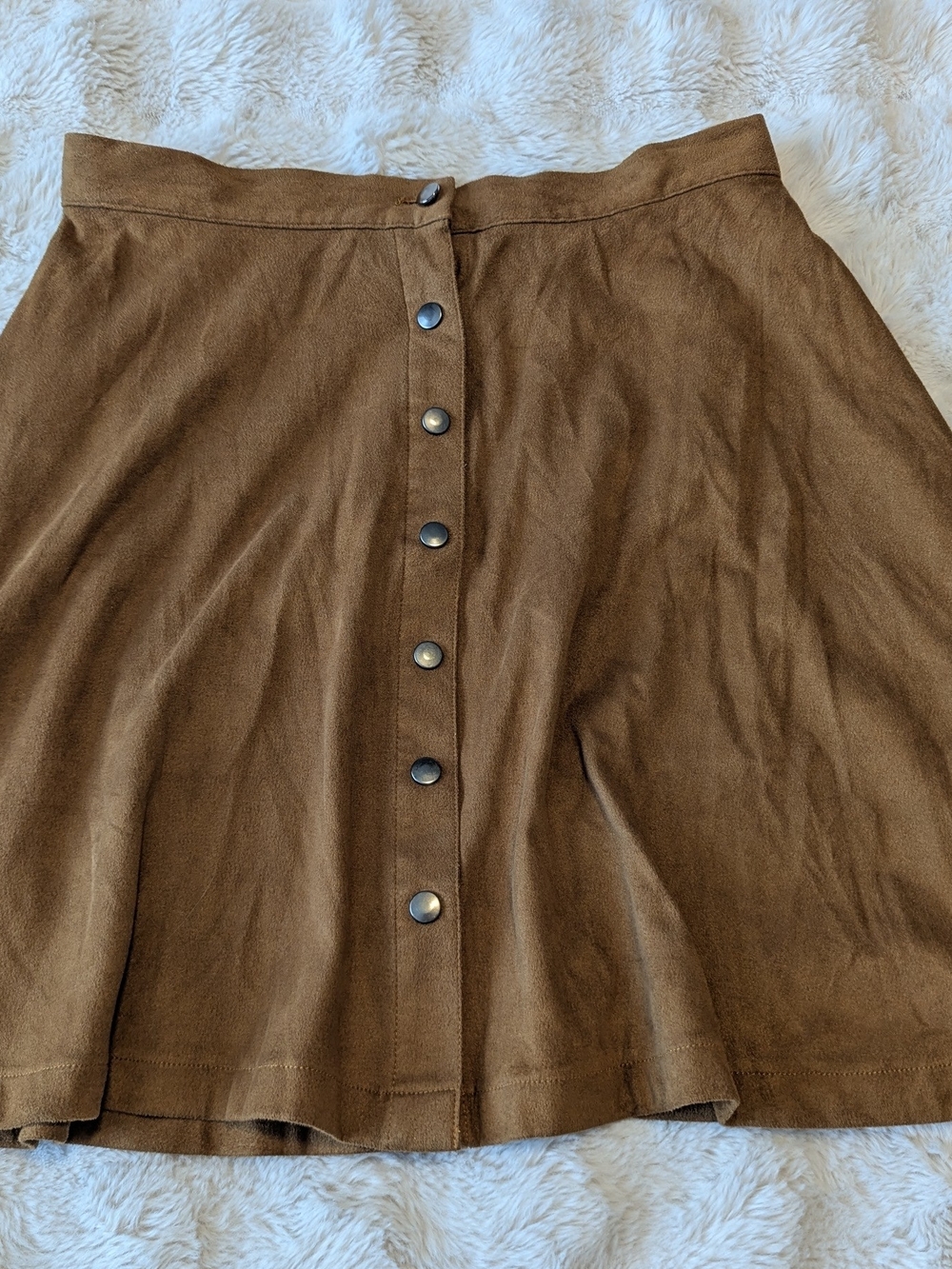 2/$20 Miss Patina Brown Suede Button-Front Mini Skirt - Picture 2 of 6